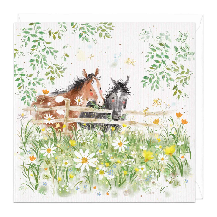 Greetings Card - Horses over the fence