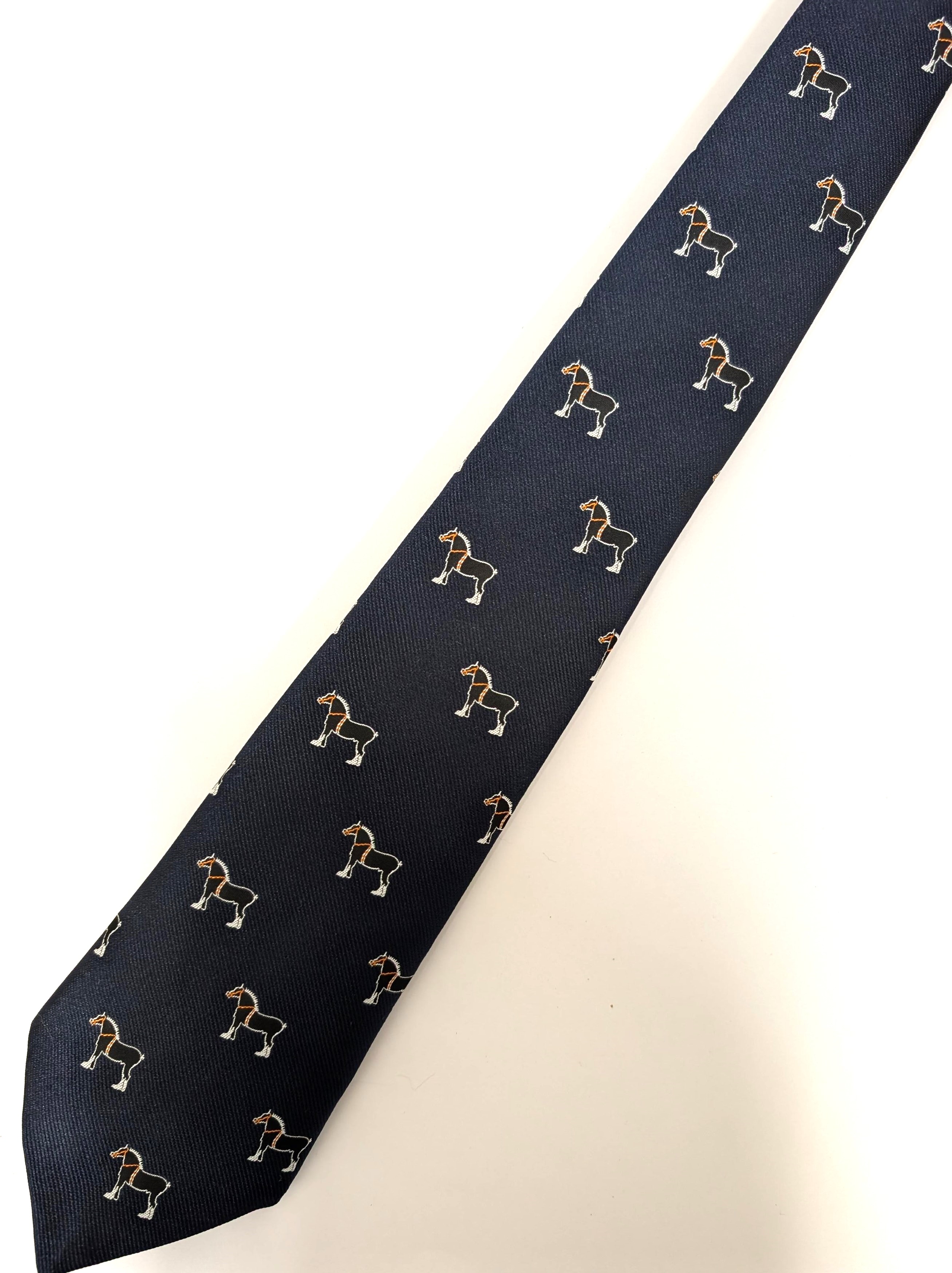 Tie - Navy with Shire Horse repeat design